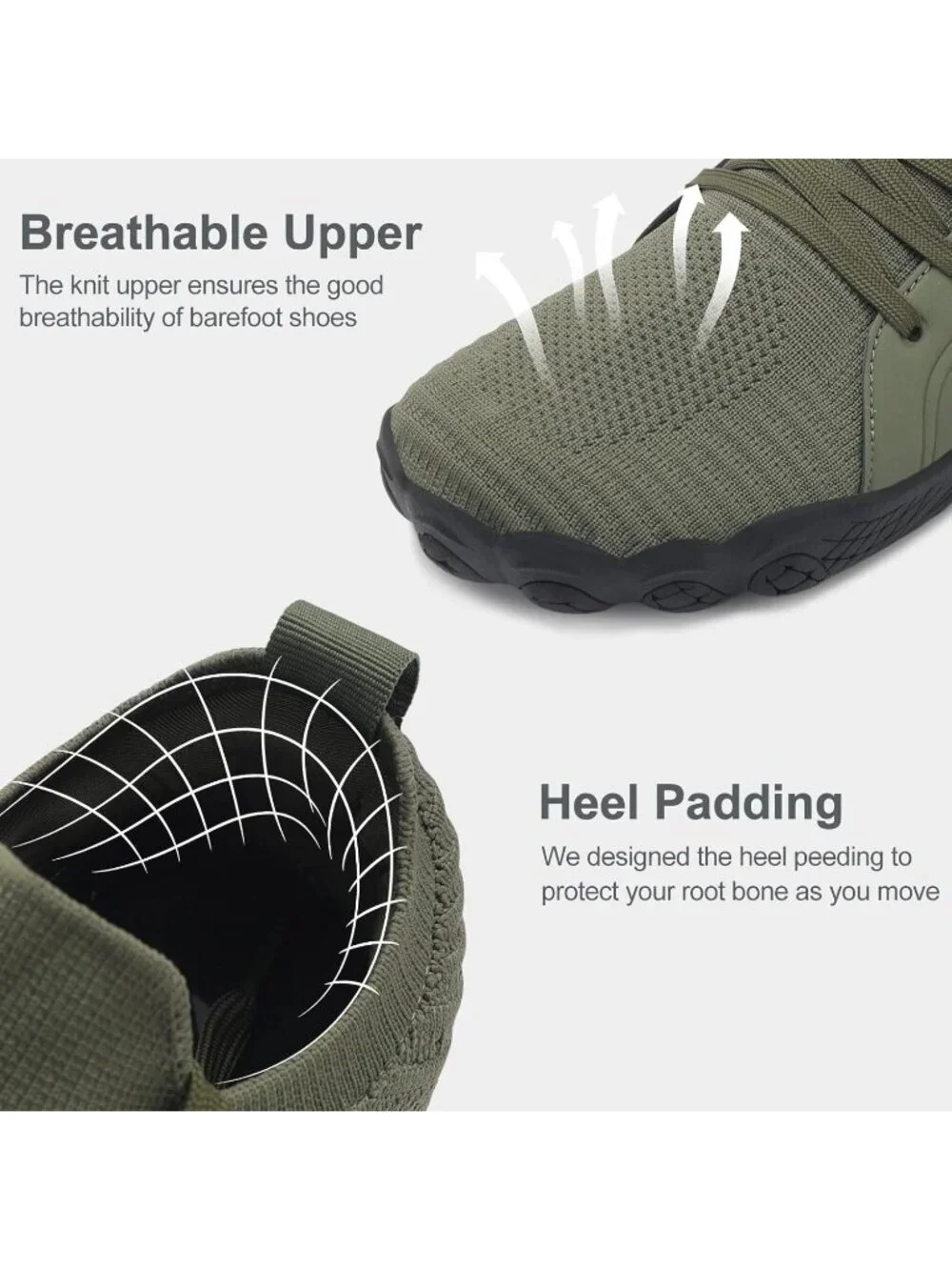 Men's Green Barefoot Trail Running Shoes Minimalist Wide Toe Box Design Non-Slip